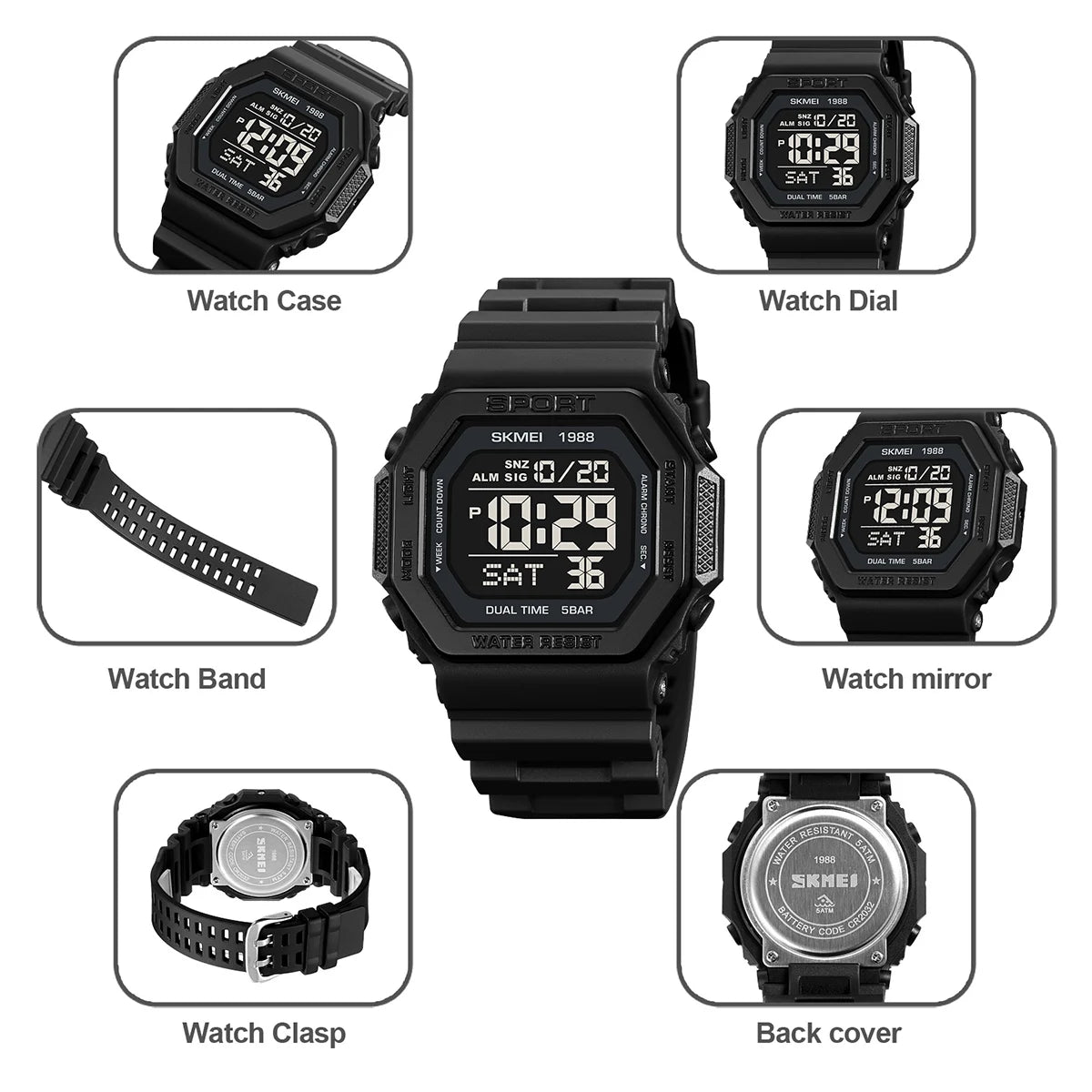 SKMEI Fashion Military Countdown Sports Digital Watches For Men Women 5Bar Waterproof Chrono Electronics Wristwatch Reloj Hombre