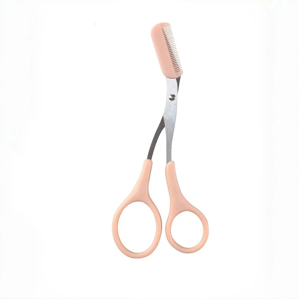 Eyebrow Trimming Scissors Professional Built-in Comb Stainless Steel Non-Slip Brow Shaper Hair Removal Beauty Tool for Men Women
