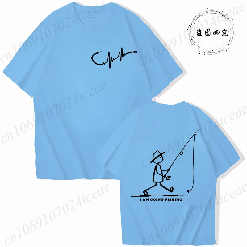 Men's Fishing Graphic T-shirt Black with Fisherman Front Back Print T-Shirts Summer Tee Fishing Trip Personality Male Tee Tops