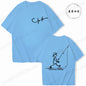 Men's Fishing Graphic T-shirt Black with Fisherman Front Back Print T-Shirts Summer Tee Fishing Trip Personality Male Tee Tops
