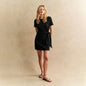French Chic Side Twist Knot Mini Dress Women O Neck Short Sleeve Solid Color Wrap Dress Slim Fit Casual Holiday Short Robe