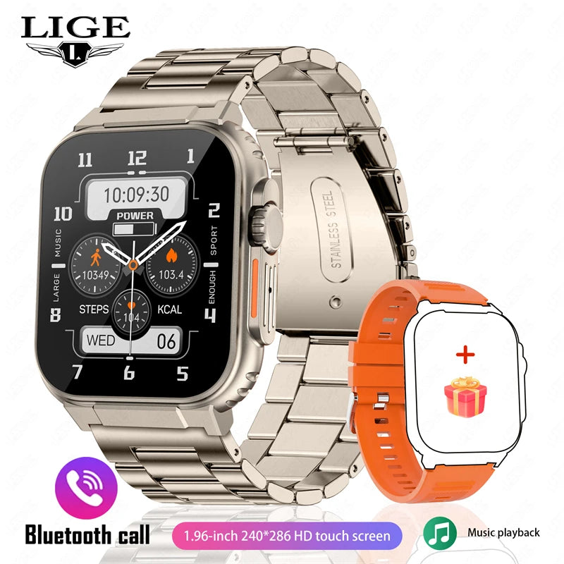 LIGE 600mAh high-Capacity Smart Watch Ultra Watch Men Bluetooth Call TWS Local Music Smartwatch Sport IP68 Waterproof Watches