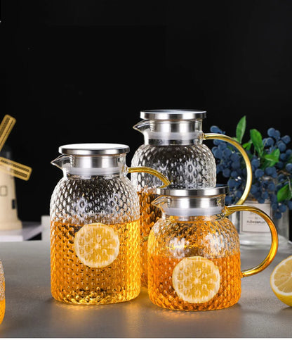 JUSTINLAU Cold Water Jug Heat-resistant Glass Teapot Large Capacity Rice Grain Pattern Boil Water Kettle for Kitchen and Dining