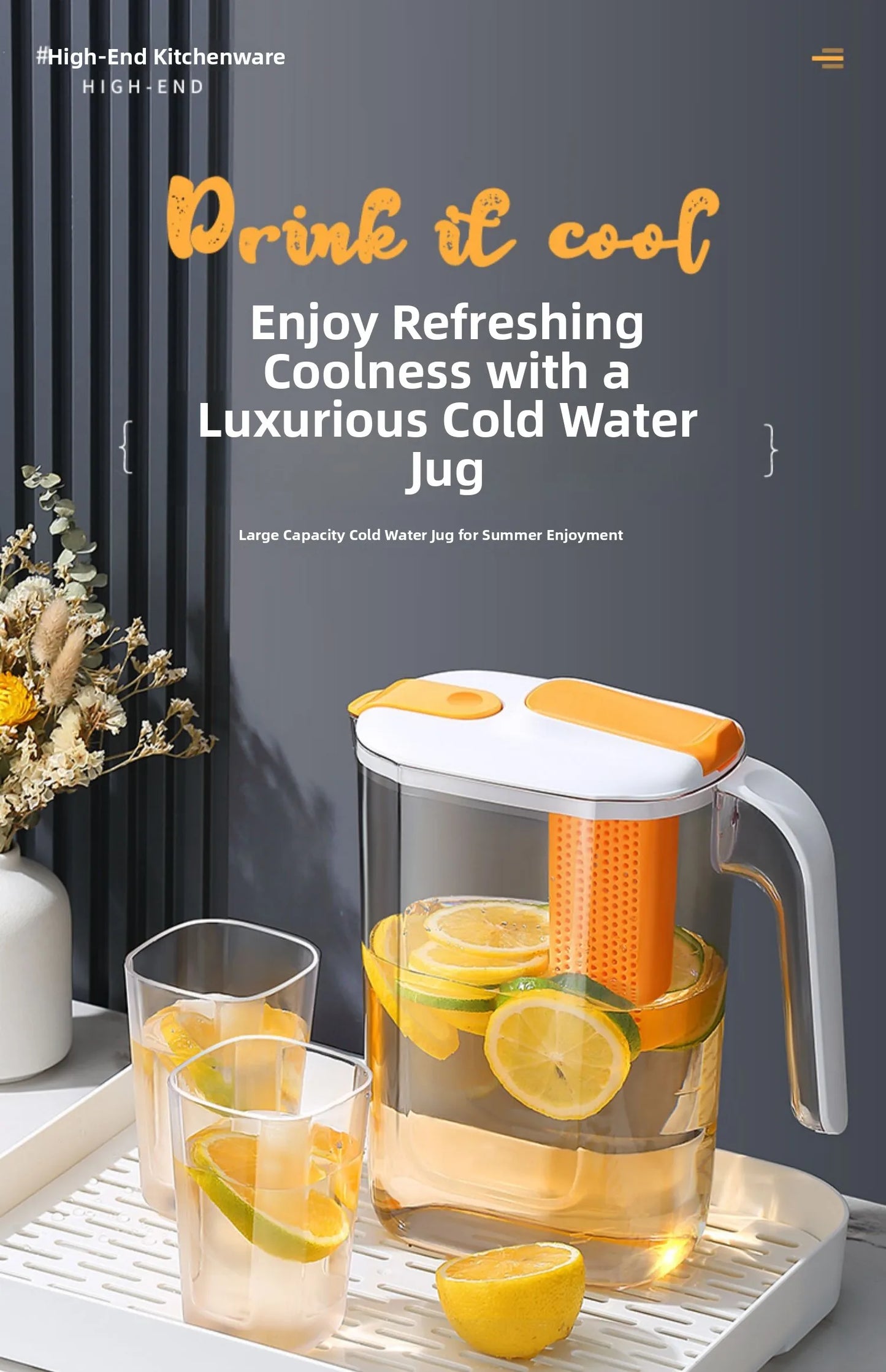 Large Capaci Cold Water Pot Heat Resistant Drop Proof Fruit Tea Barrel Beverage Ice Water Bottle for Frie Home Use
