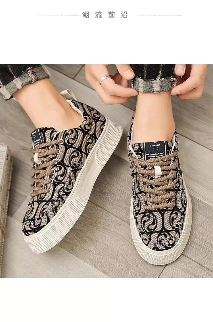 Summer breathable canvas men's shoes versatile mesh thick sole casual board shoes flat bottom comfortable outdoor walking shoes