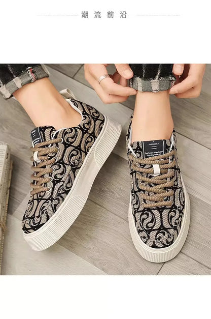 Summer breathable canvas men's shoes versatile mesh thick sole casual board shoes flat bottom comfortable outdoor walking shoes