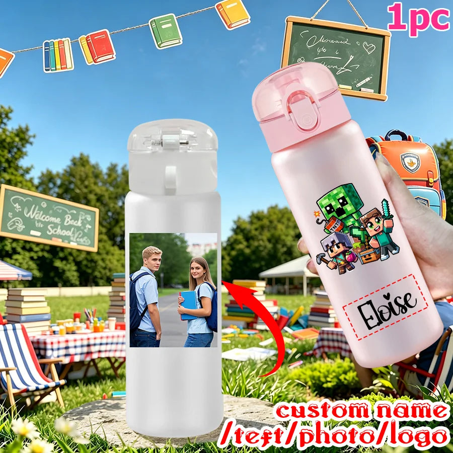 1pc Custom Back to School Game Character Pattern 780ml/26oz Plastic Water Bottle Outdoor Travel Sports Cup