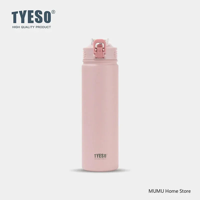 TYESO 600/750ML Stainless Steel Thermos with Straw, Car Sports Water Cup, Hot & Cold Insulated Mug