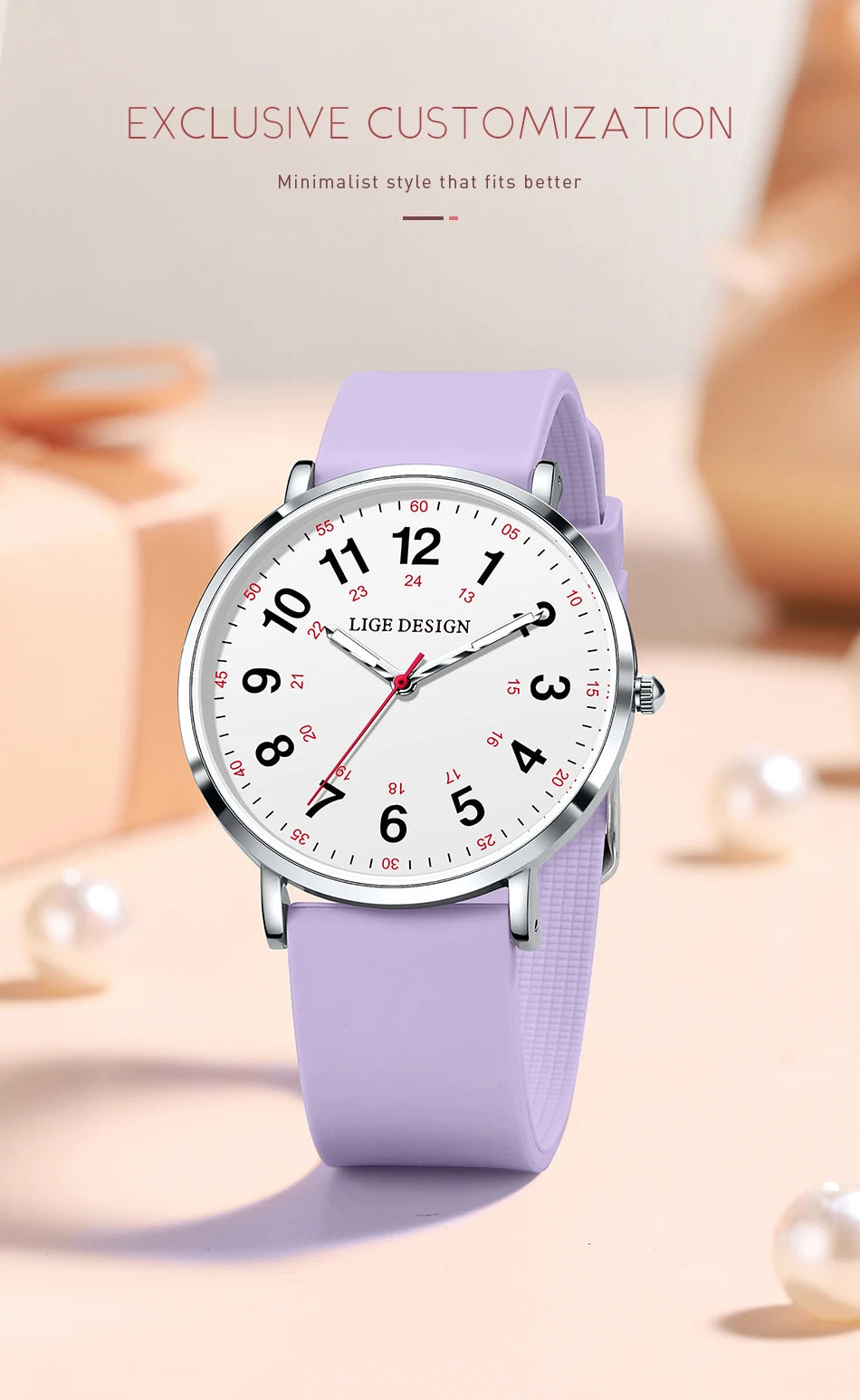 LIGE New Fashion Women's wristwatch Ultra-Thin Quartz Watches for Woman Waterproof Luminous Silicone Ladies Watches Pink Clock