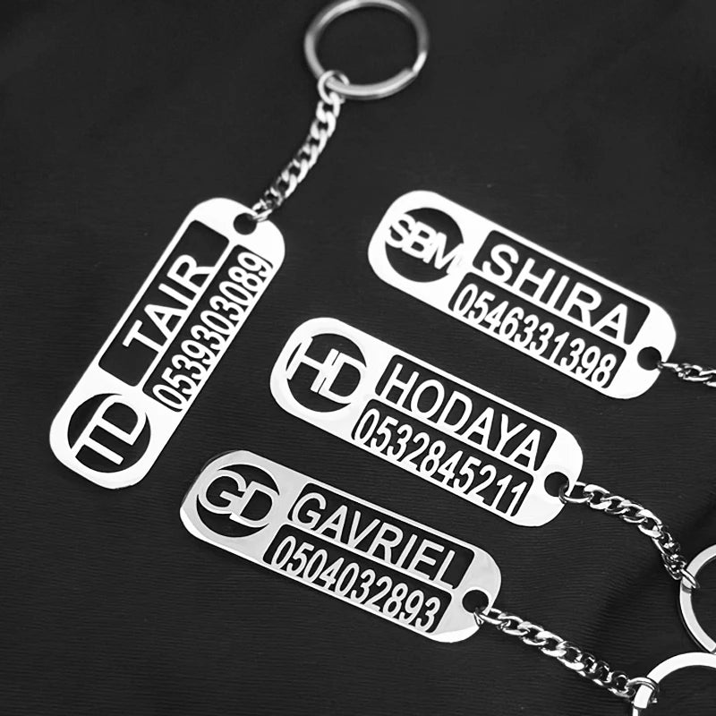 Customized Logo Name Number Plate Keychain Stainless Pteel Private Customized Jewelry Key Anti-lost Pendant Gift For Man Women