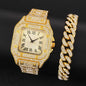 2024 Full Iced Out Watch Mens Cuban Link Chain Bracelet watch Bling Jewelry for Men Big Gold Chains Hip Hop Men Watch Set