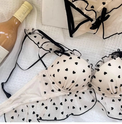BANERDANNI Simple Light Luxury Love Printed Lace Underwear Set Women's Small Breasts Gather Sexy Pure Desire Sweet Bra Cute Bra