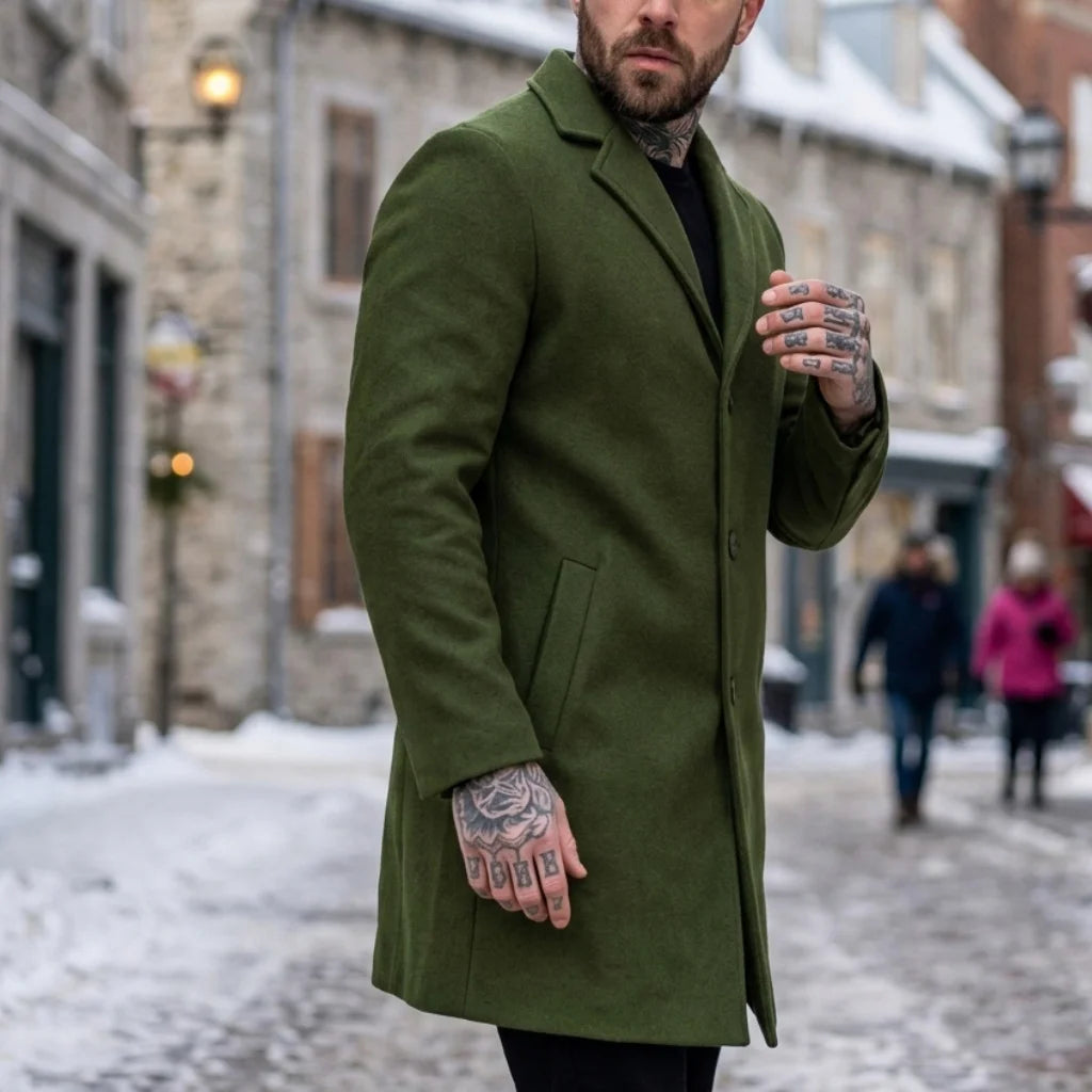 Men's Jackets Single-Button Mid-Length Windbreaker | Classic Solid Color Streetwear Jacket | Office Outerwear Windproof For Man