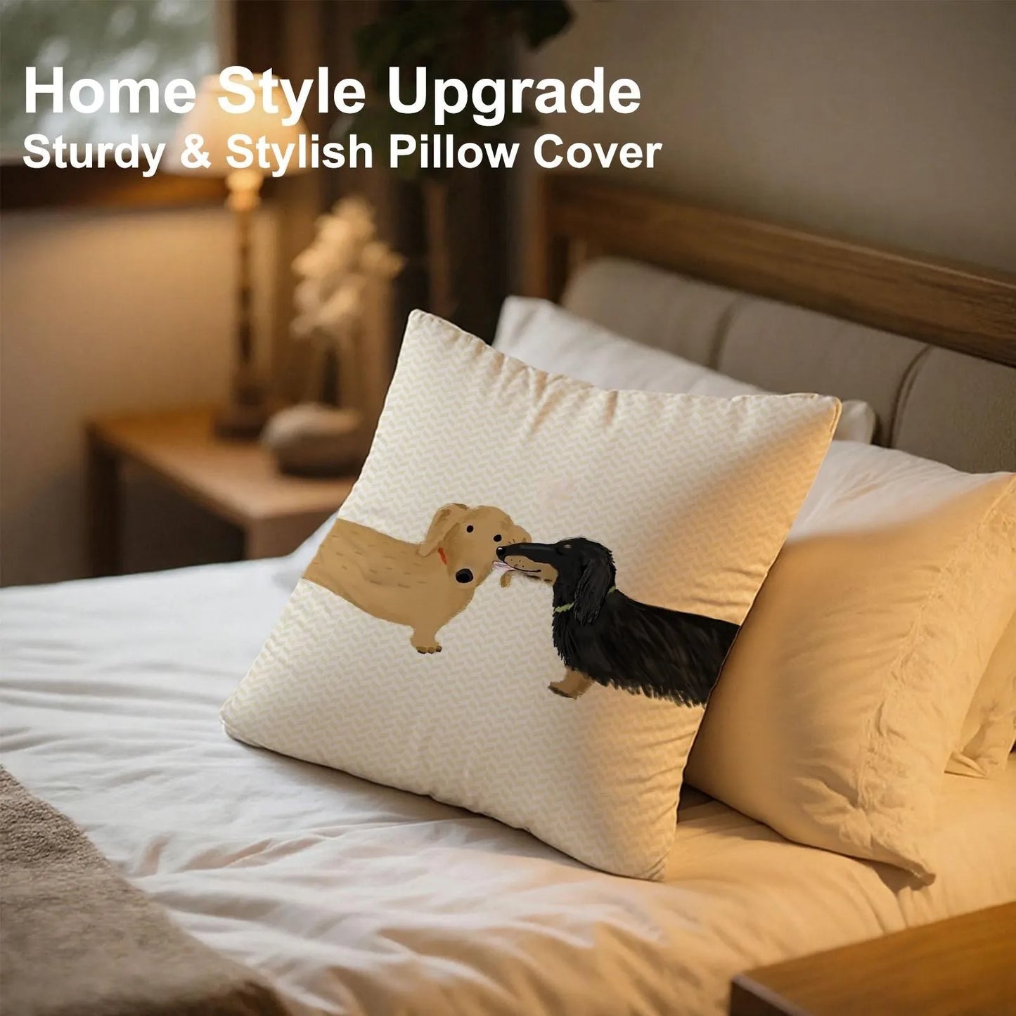 Dachshund Cushion Cover, Cute Weiner Dog Couple Pillowcase, Cartoon Dachshund Art, Sofa Throw Pillow