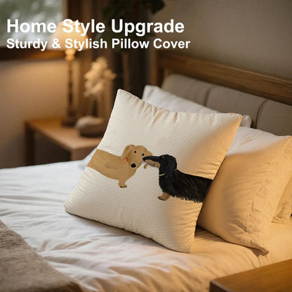 Dachshund Cushion Cover, Cute Weiner Dog Couple Pillowcase, Cartoon Dachshund Art, Sofa Throw Pillow