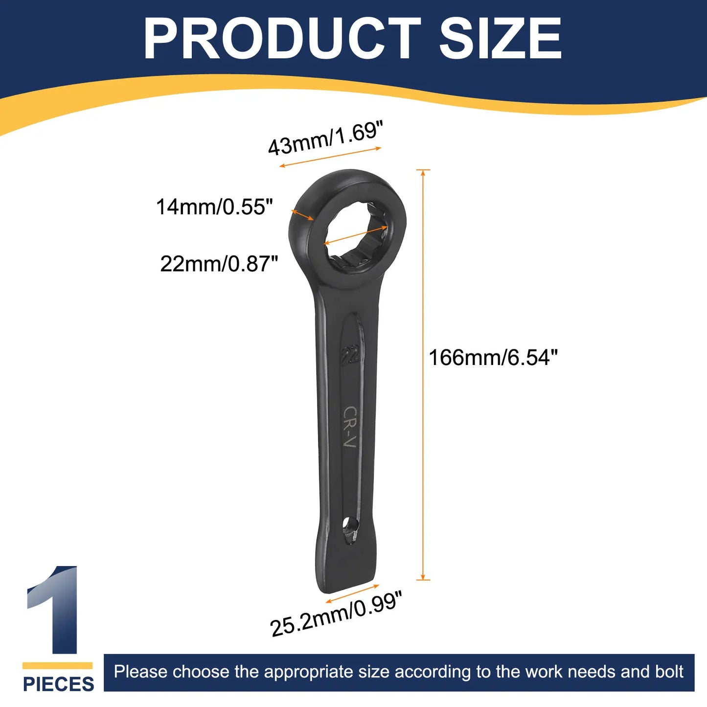Uxcell Box End Striking Ring Wrench 17mm-48mm Metric CR-V Steel 12-Point Flat Strike Wrench Baking Paint Single Head Spanner
