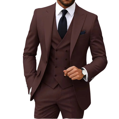 Slim Fit 3-Piece Men's Suit Set for Office Formal Business Wedding Groom Tuxedos Jacket Vest Pants Casual Male Men Clothing