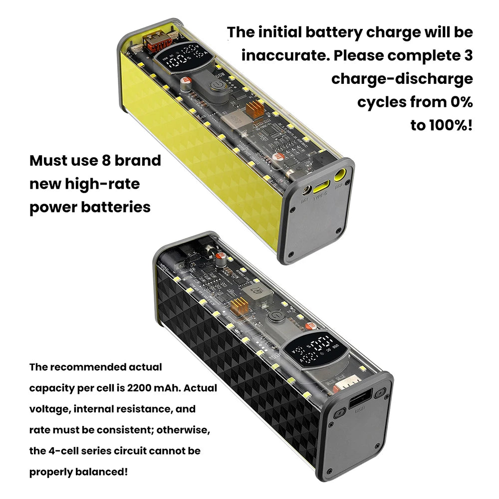 PD65W 45W Super Fast Charging DIY Power Bank Case Weld-Free 8-Cell 18650 Battery Storage Box Daul USB Type C Output