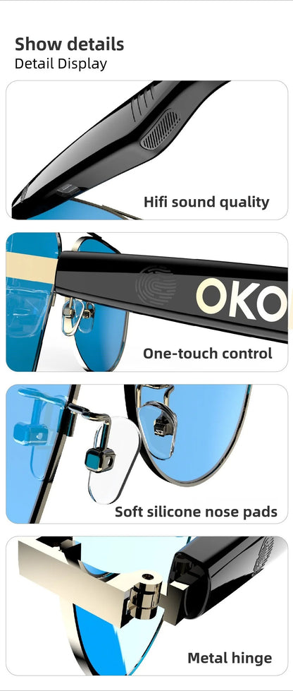 OKOP Smart Bluetooth Glasses,Waterproof Bluetooth Headset,Voice Call Glasses,Anti-blue Light Air Conduction Glasses,AI Glasses