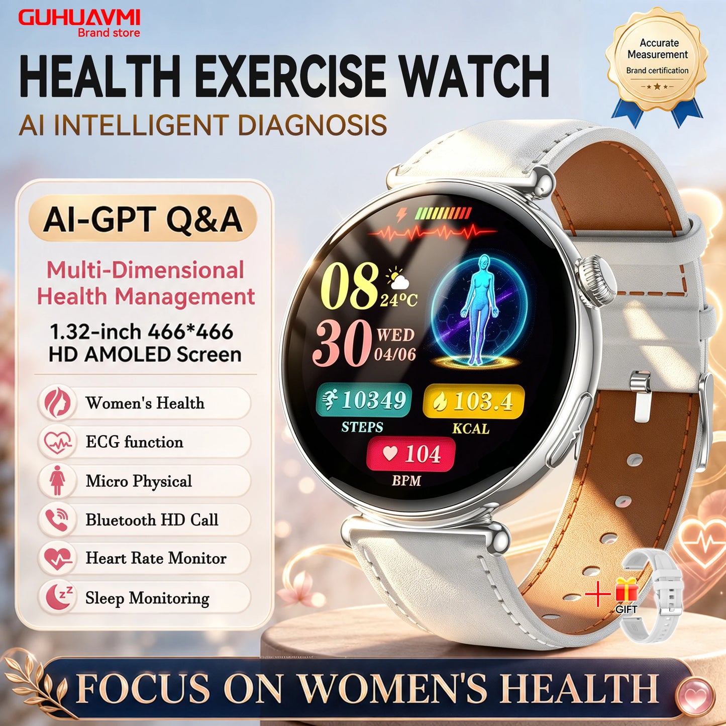 2026 New Women's Health Care Smartwatch ECG Blood Pressure Uric Acid Blood Lipids Sports IP68K Bluetooth call Fashion Smartwatch