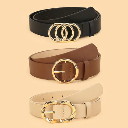 3pcs Women'S Belt Set - Chic  Versatile for Jeans, Dresses  Classic Belts with Dual Triple Ring Buckles, Elegant Solid Colors