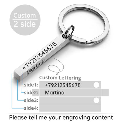 Personalize Keychains 3D Bar Stainless Steel Keyrings 4 Sides Engrave Text Name Date Logo Custom Key Chains Rings Love Gift P039