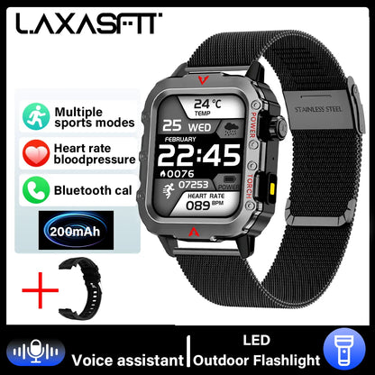 LAXASFIT New Smart Watch Bluetooth Talk LED Flashlight Sports Fitness Tracker Men Women Outdoor Sports Smart Watch