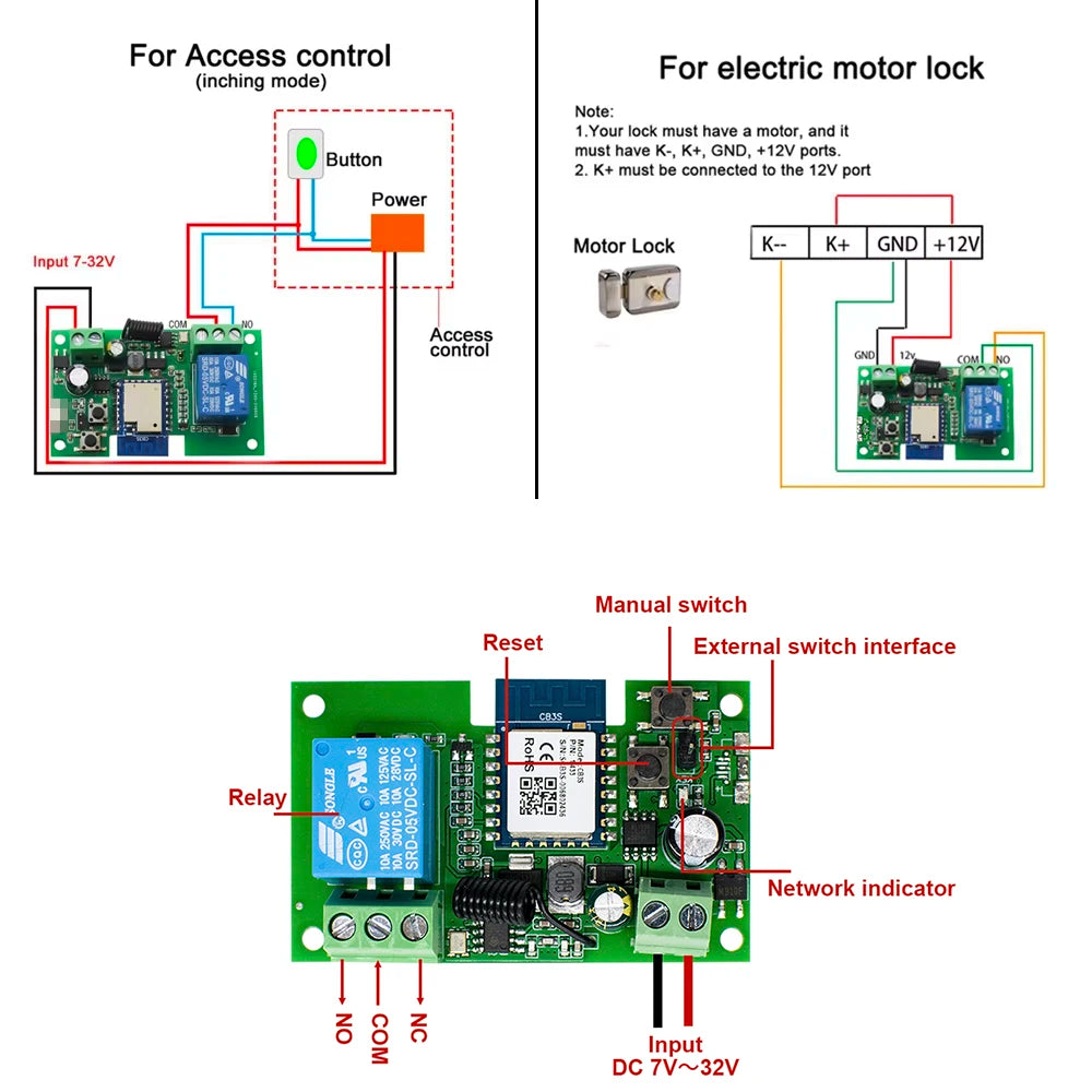1 Channel Zigbee/WIFI Tuya Smart Relay 12V 24V 110V 220V Dry Contact NO/NC/COM Module Remote Switch for Light/Motor,Alexa Work