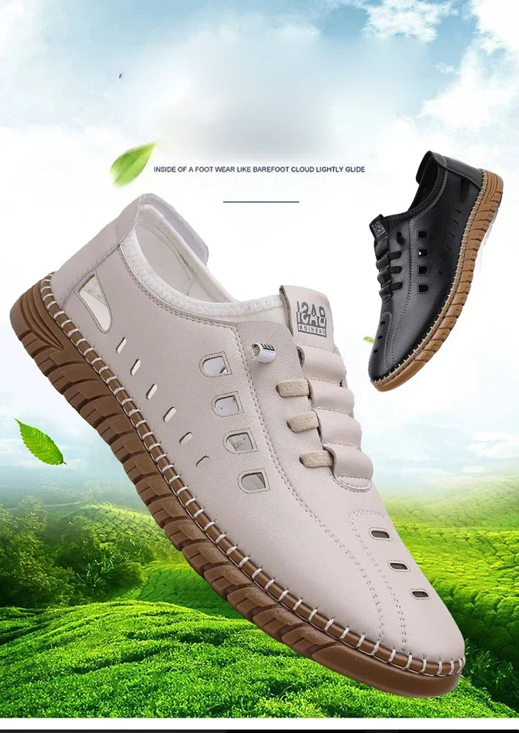 Men's Comfortable Hollow Slip-on Loafers, Breathable Anti-slip Soft Sole Outdoor Driving Shoes-WC2516