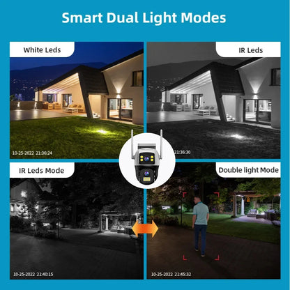 V380Pro 8MP 4G WiFi Dual Lens Dual Screen PTZ Camera IP66 Waterproof Human Detection Security Cam