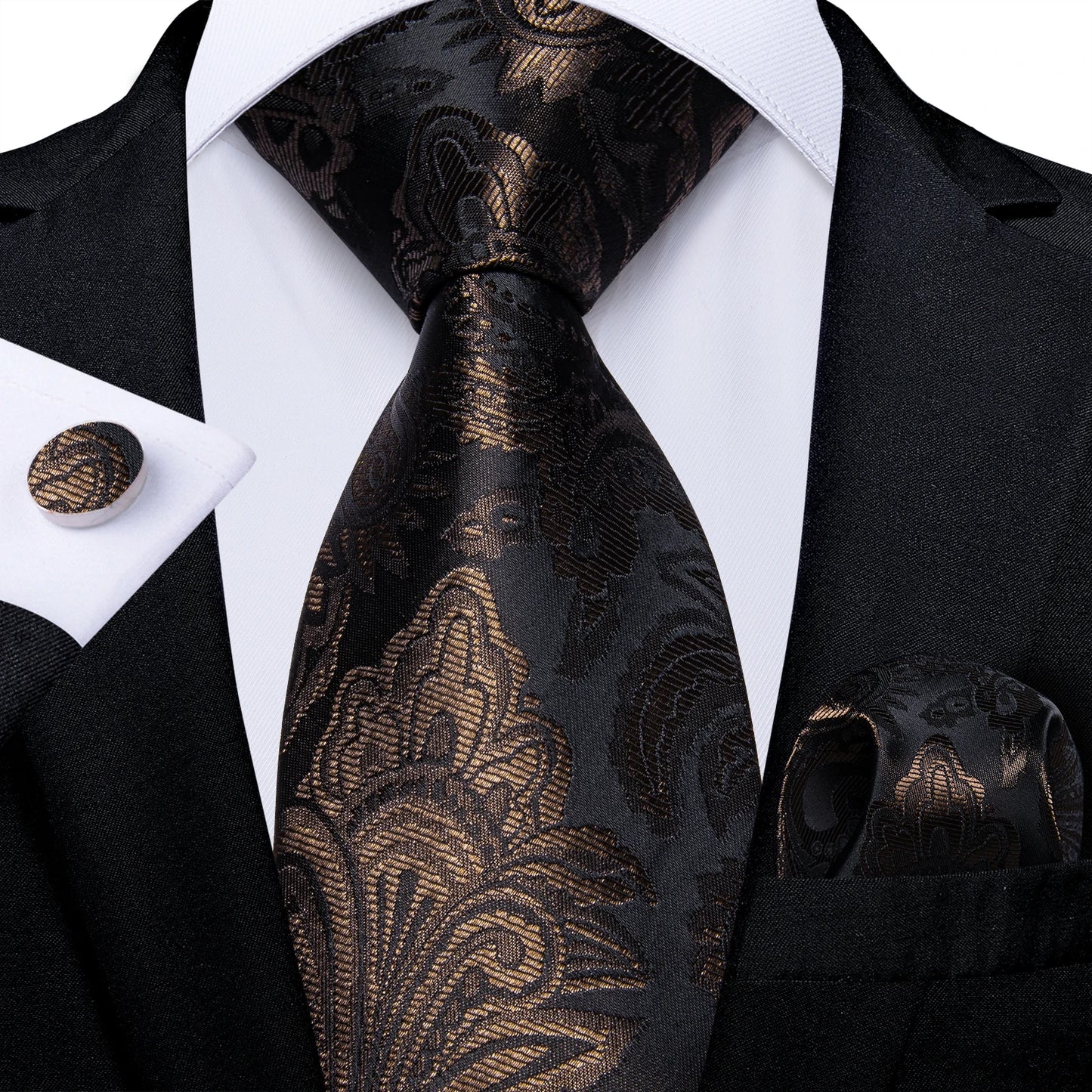 Black And Silver Paisley Floral Men's Ties Gray Blue Pink Wedding Accessories Neck Tie Set Handkerchief Cufflinks Gift For Men