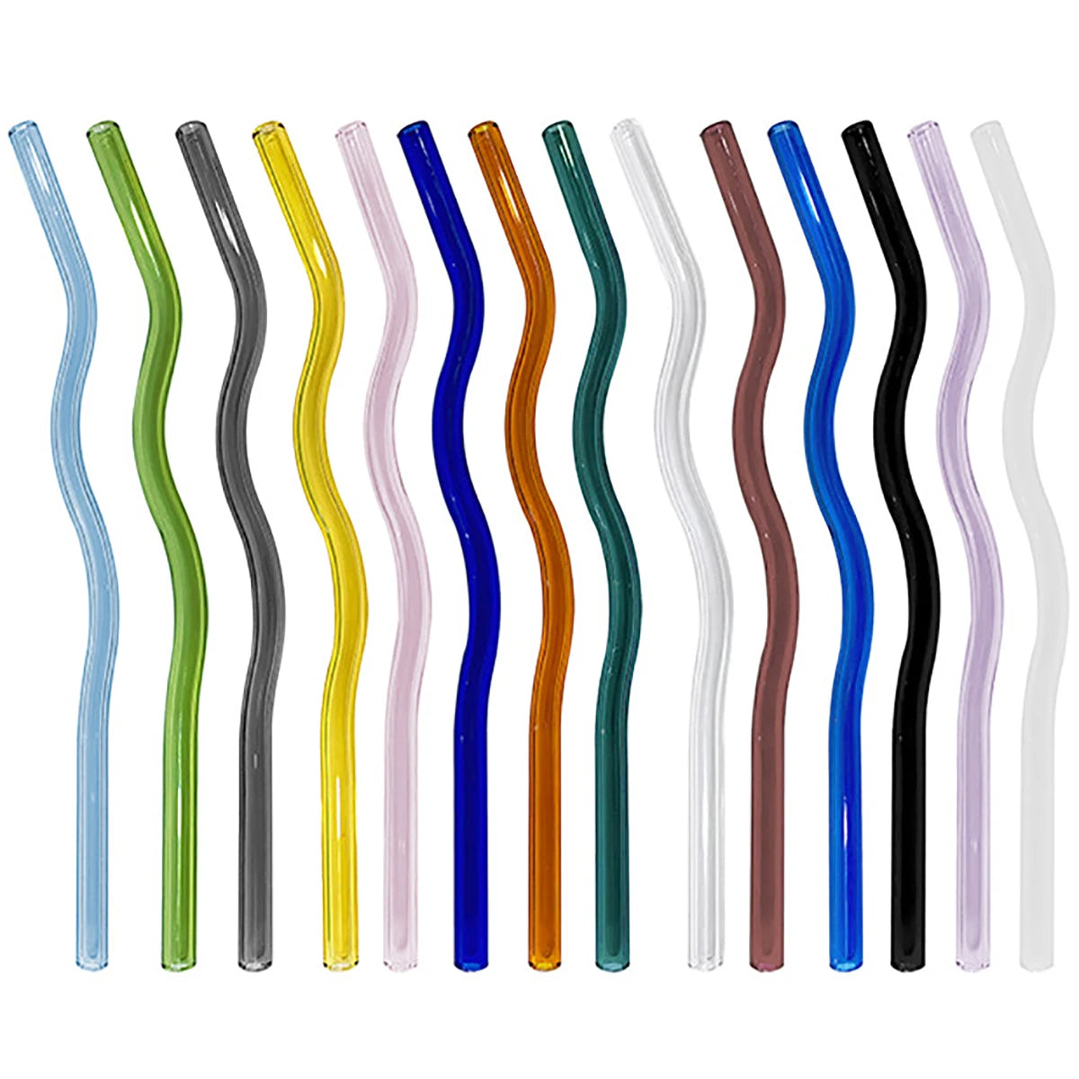 4pcs 200*8mm Glass Straws Wavy Colorful Drinking Straw Set with Brush High Borosilicate Glass Straw Kitchen Party Bar Drinkware