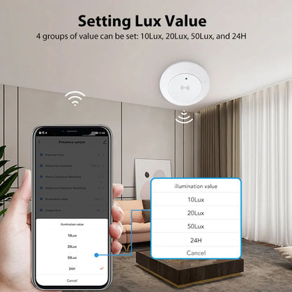 Tuya ZigBee 24GHz MmWave Radar Detector Smart Human Presence Sensor With Illumination Detector AC95~250V Power Supply
