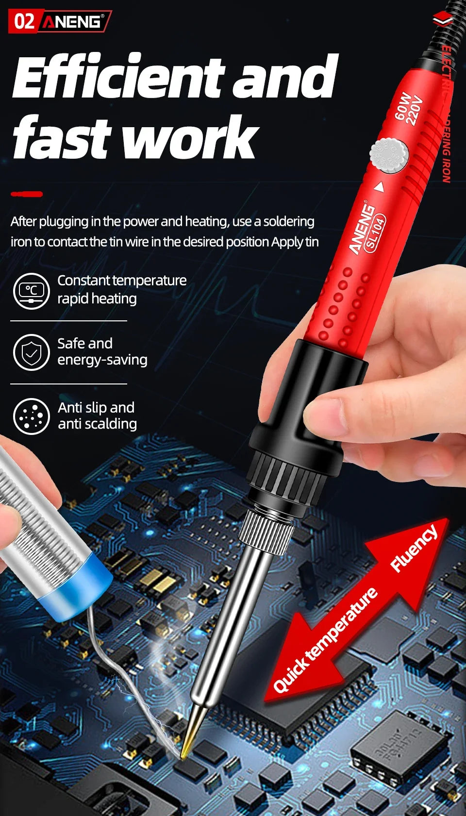 ANENG SL105 Electric Soldering Iron 60W Display Adjustable 180°C~520°C Temperature Professional Portable Welding Repair 220V Kit