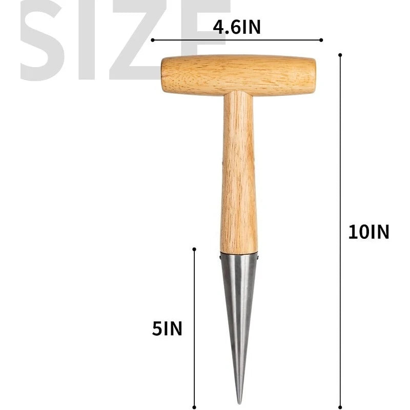 Durable Rust Proof Wood Handle Hand Dibber Hole Puncher for Seed Sowing Plant Transplanting Bulb Planting Remover Tool