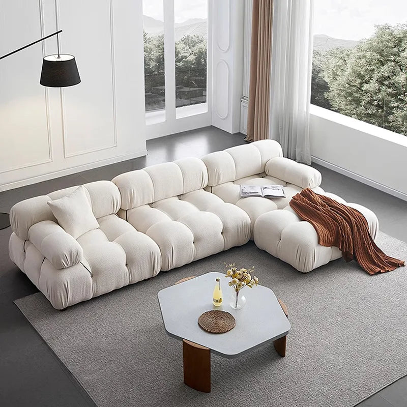 Any Size Custom Cream Teddy Fabric Modular Sofa Combine Modules High Elastic Latex Foam Fill Nordic Minimalist Living Room Sofa