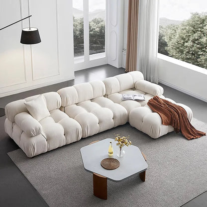 Any Size Custom Cream Teddy Fabric Modular Sofa Combine Modules High Elastic Latex Foam Fill Nordic Minimalist Living Room Sofa