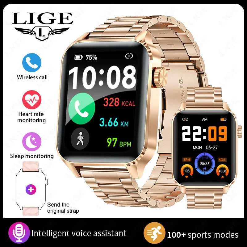 LIGE Smartwatch dla mężczyzn i kobiet Luksusowy Wodoszczelny Zegarek Sportowy z Pełnym Ekranem Dotykowym Smartwatch Fitness dla Xiaomi Huawei Android iOS iPhone