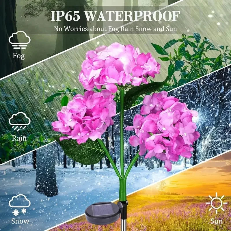 Solar Hydrangea Flower Lights For Outdoor Courtyard Decoration, LED Simulation Flower Lights, Solar Lawn Lights for Garden Decor