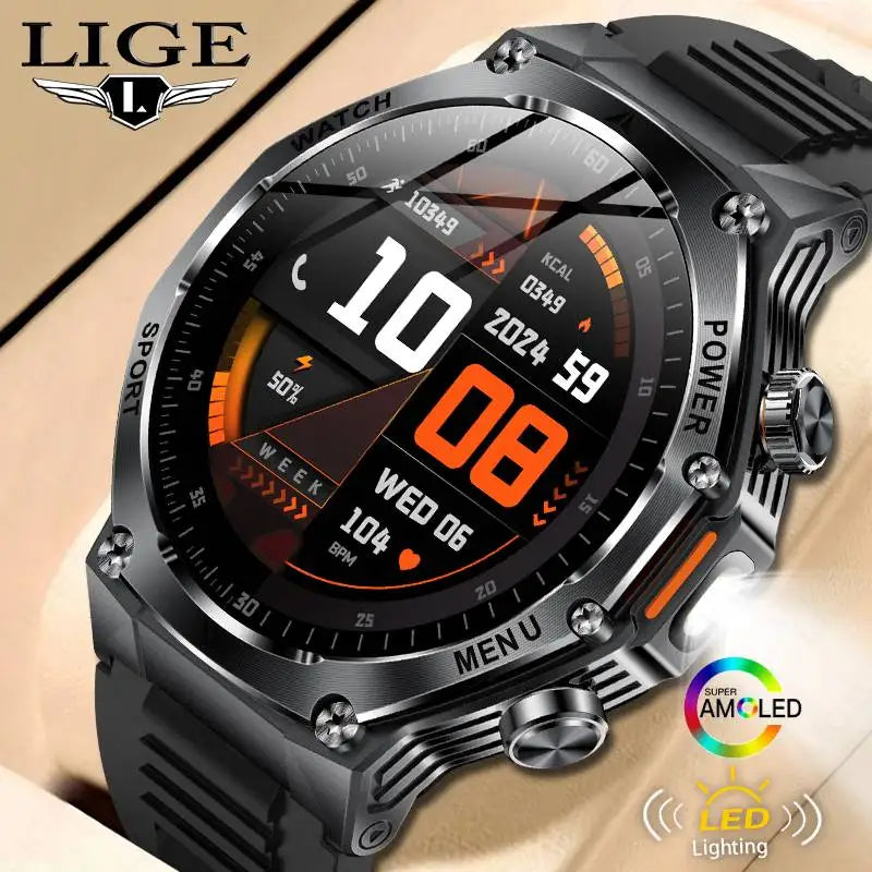 LIGE Nowy Smartwatch Męski 800 mAh Ultra Długa Żywotność Baterii Wodoodporny Zegarek Sportowy Outdoor Połączenia Bluetooth Wojskowy Smartwatch 2025