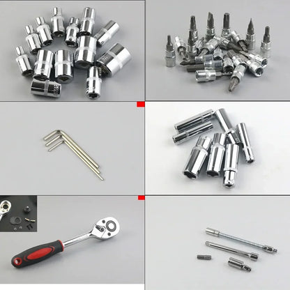 46pcs Family Tools 1/4 Inch Drive Socket Ratchet Wrench Set Complete Car Repair Kit for Motorcycle and Bicycle Maintenance Tools