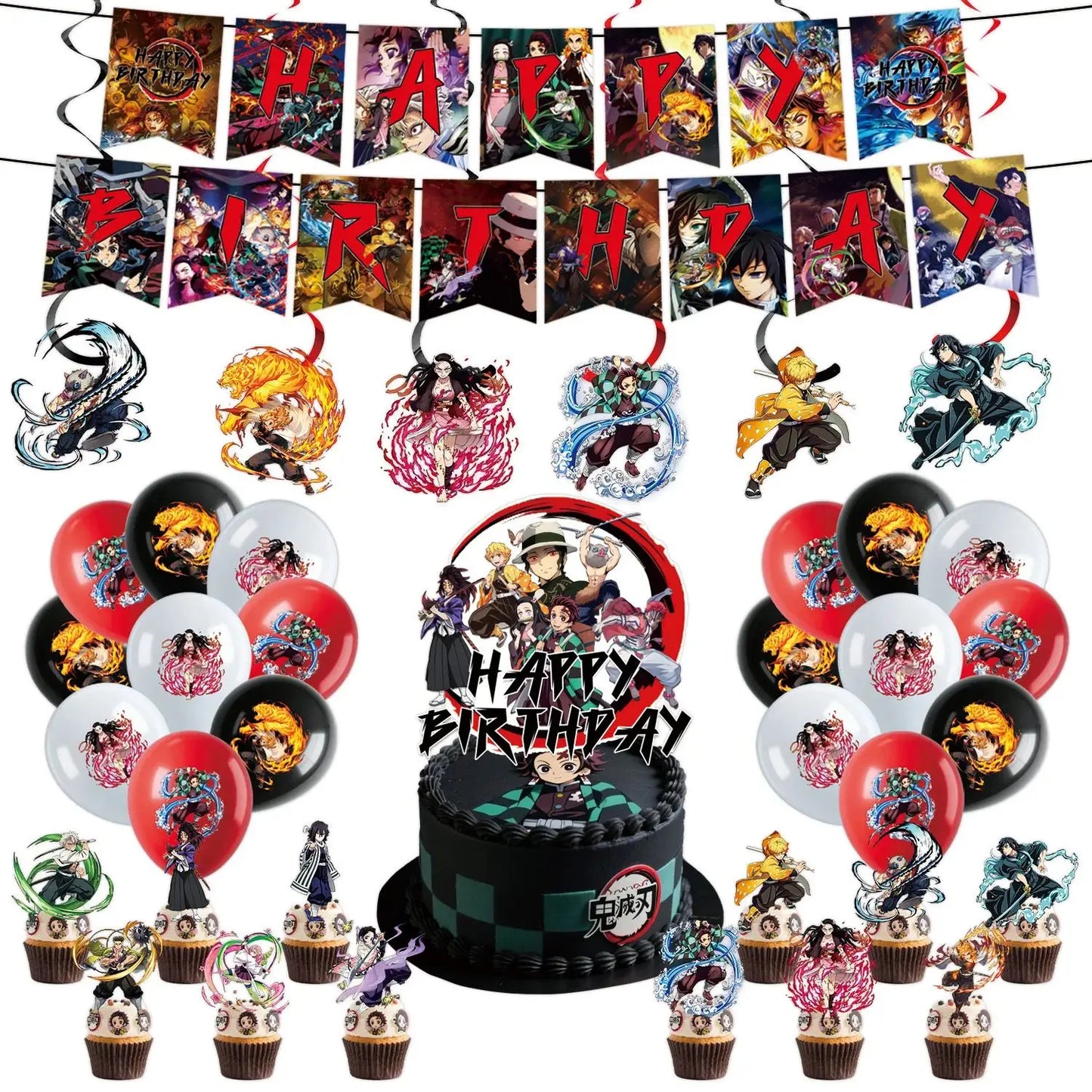 Anime Demon Birthday Theme Gifts Bags Keychain tattoo sticker Demon Slayer Candy Bags Packaging Giveaway Party Favors Gifts Supp