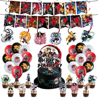 Anime Demon Birthday Theme Gifts Bags Keychain tattoo sticker Demon Slayer Candy Bags Packaging Giveaway Party Favors Gifts Supp
