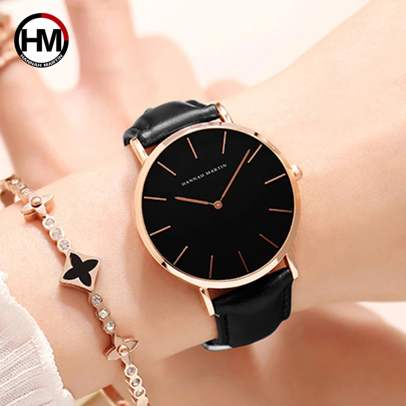 Hannah Martin Hot New Ms Fashion Simple Quartz Movement Watch High Quality Leather Strap Waterproof Lady Watch Relogio Feminino