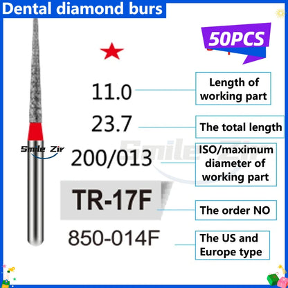 50Pcs Dental Dentist Diamond Burs Drill FG 1.6mm Bur for High Speed Handpiece FG Dental Bur Stomatology Dentistry Grinding Tools