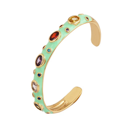Fashionable Multicolor Gold Plated Gemstone Charm Bangle,Fine Colorful Enamel Open Adjustable Bracelet Jewelry Supply  Q35