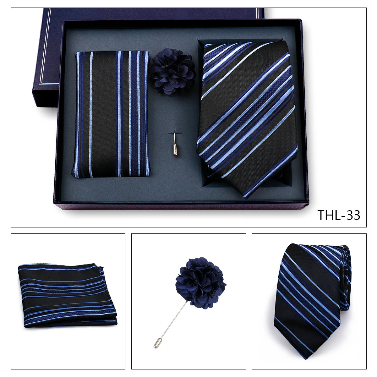 Elegant Ties For Men Classic Paisly Neck Tie Pocket Square Brooch Set With Gift Box Mens Business Wedding Suit Accessories