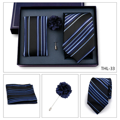 Elegant Ties For Men Classic Paisly Neck Tie Pocket Square Brooch Set With Gift Box Mens Business Wedding Suit Accessories