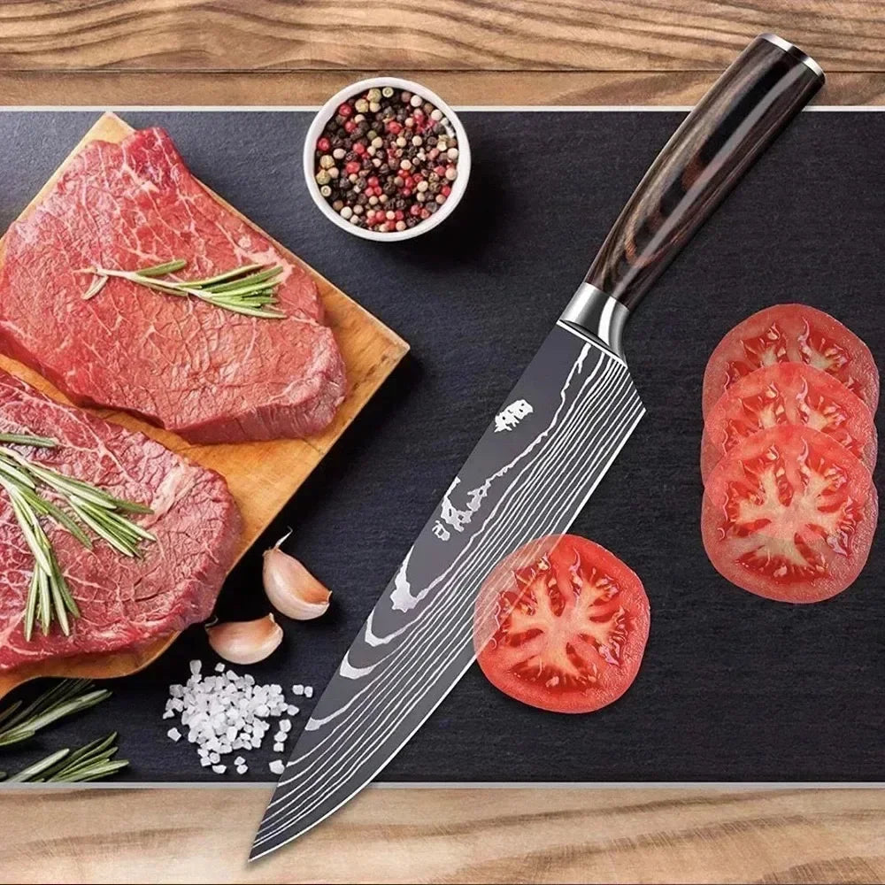 Damascus Chef's Knife Kitchen Knives Set Professional Boning Knife Meat Cleaver Utility Knife Japanese Santoku Knife with Cover