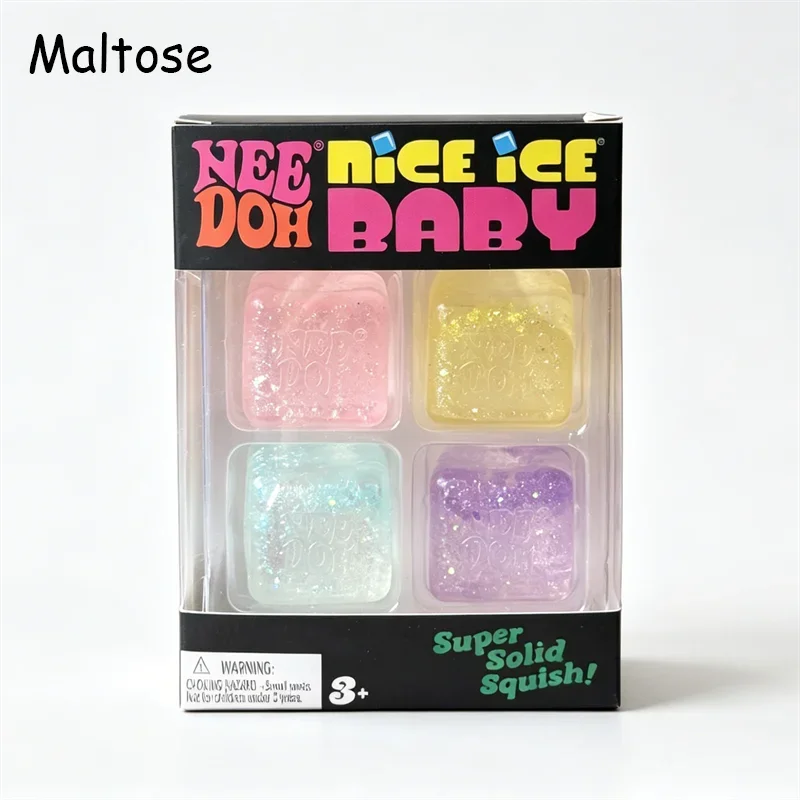 Needoh Nice Ice Baby Mini 4 Pack Squish Cube Sensory Toy Multicolored Knead Stretch Stress Relief Hand Squeeze Toy Leisure Gift